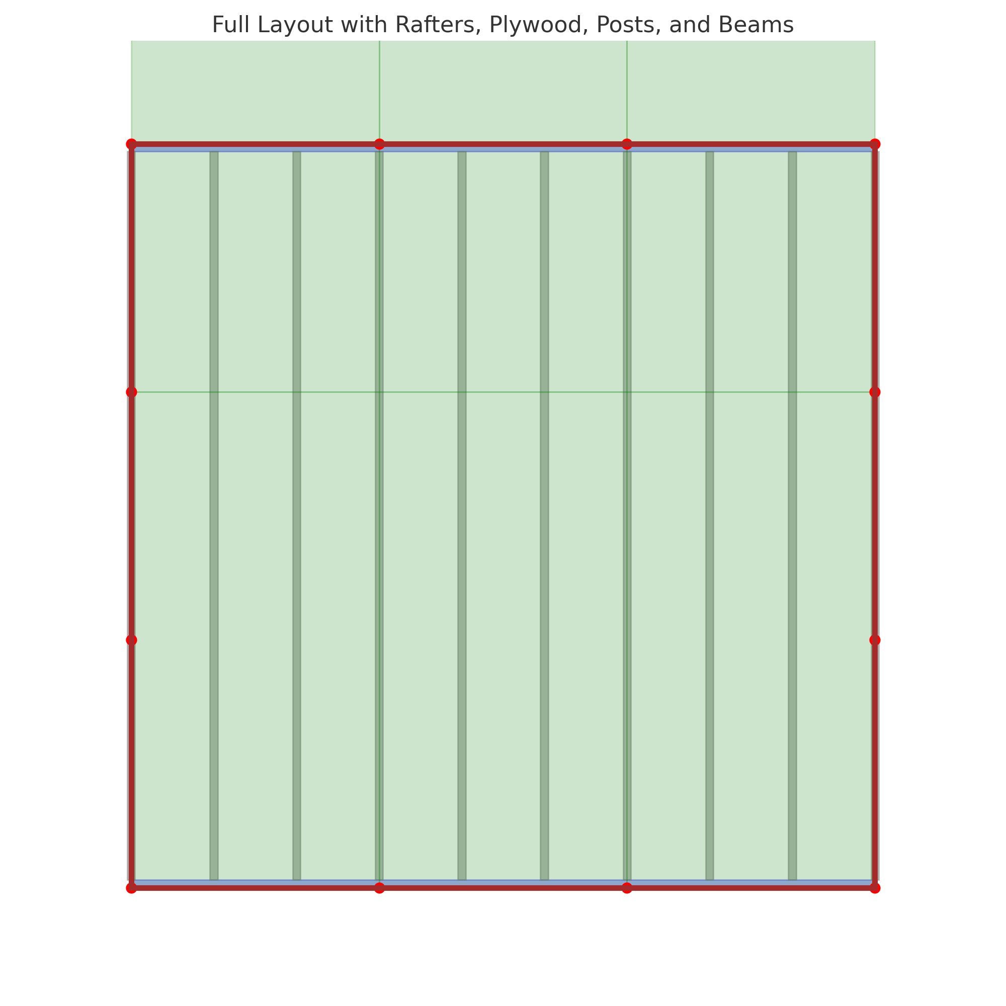 Full hot tub roof layout with posts and beams